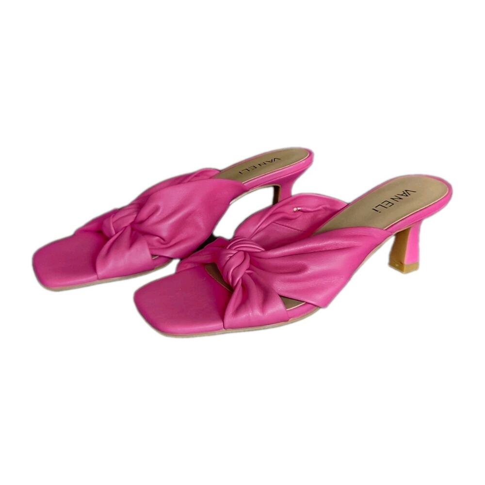 Nwot Vaneli Pink Nappa Leather Marvel Knotted Straps Kitten Heel Sandals Size 8M